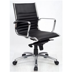 Cogra Executive Medium Back  Meeting Chair Chrome Frame And Arms Black Leather