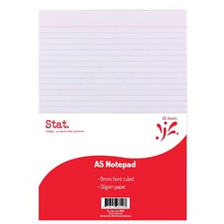 Stat Notepad A5 8mm Ruled 55Gsm White 50 Sheet 