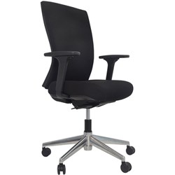 Buro Mentor Upholstered Back Chair Aluminium Base With Arms Black Fabric Seat And Back