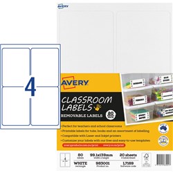 Avery Classroom Labels Laser Printer 99.1 x 139mm White 4UP 80 Labels