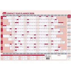 Sasco Compact Planner 594 x 420mm Year To View Red 