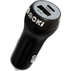 Moki PD 20W USB-C and QC 3.0 USB-A Car Charger Black 