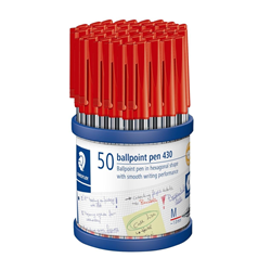 STAEDTLER STICK 430 BALL PEN Medium Red Cup of 50 