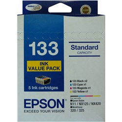 Epson 133 DURABrite Ultra Ink Cartridge Value Pack Of 5 Assorted Colours