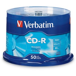 Verbatim Recordable CD-R 80Min 700MB 52X Spindle Pack Of 50 