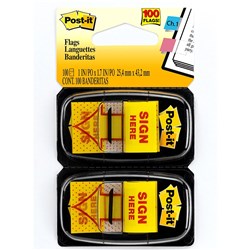 Post-It 680-SH2 Flags Twin Pack 25x43mm Sign Here Yellow Pack of 2