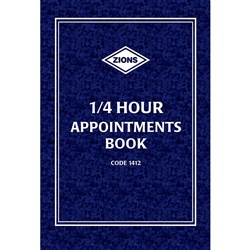 Zions 1412 Appointment Book A4 1/4Hr 8am to 9pm 192 Page  