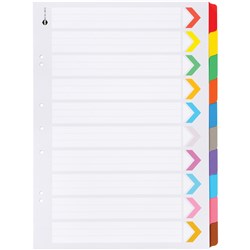 Marbig Plastic Indices & Dividers A3 Reinforced 10 Tab Portrait Multi Colour