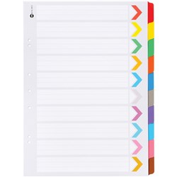Marbig Plastic Indices & Dividers A3 Reinforced 10 Tab Portrait Multi Colour