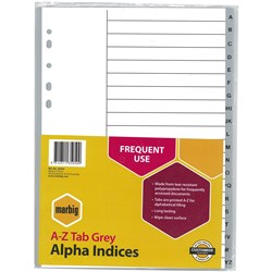 Marbig Plastic Indices & Dividers Tabs A4 A-Z Grey 