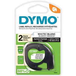 Dymo LetraTag Paper Labels 12mm x 4m Pack of 2 Black On White