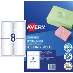 Avery Crystal Clear Laser Shipping Labels White L7565 99.1x67.7 mm 8UP 200 Labels