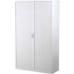 Steelco Tambour Door Cupboard Includes 5 Shelves 1200W x 463D x 2000mmH White Satin